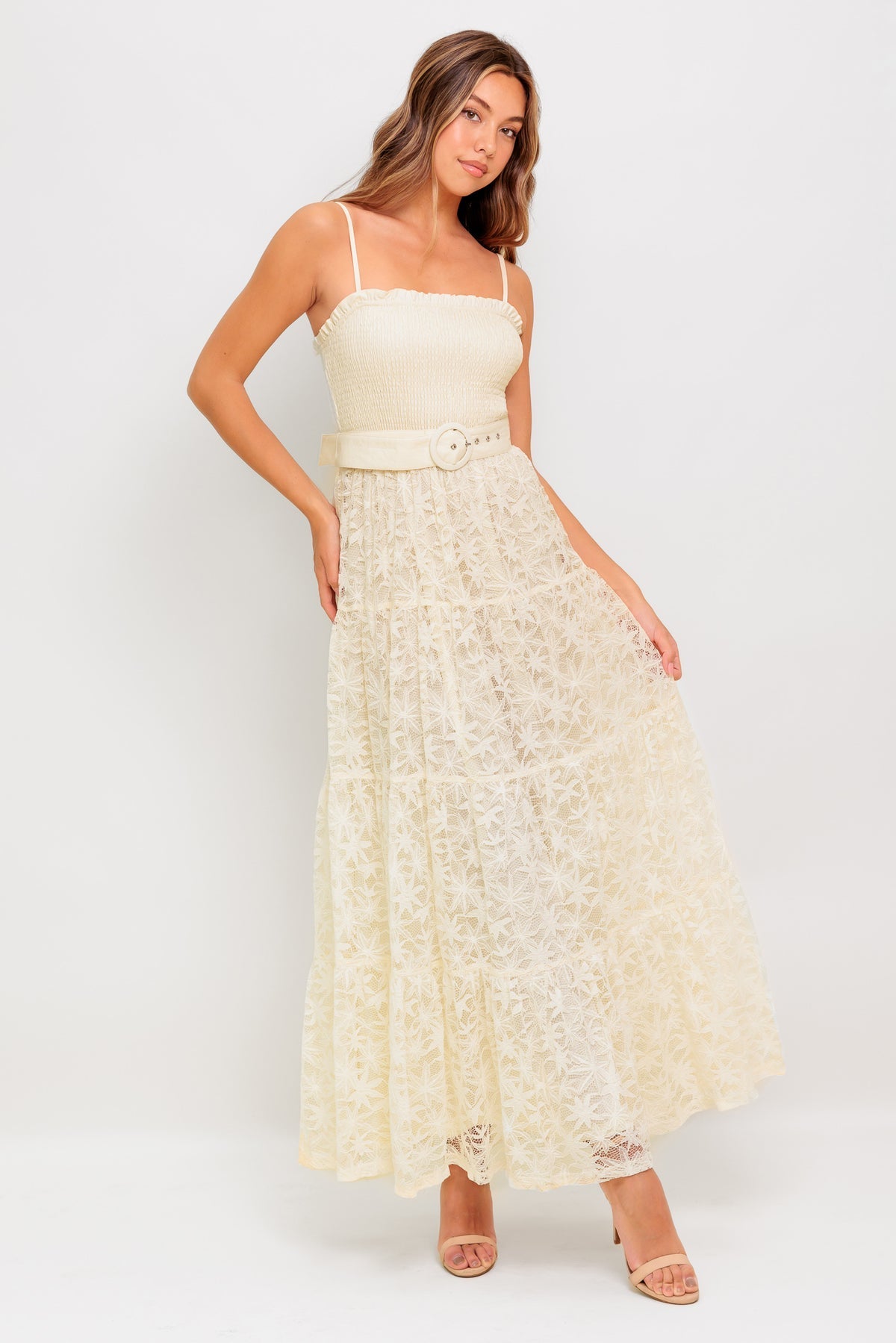 Prom Dresses A Line Long Lace Formal Ruffle Prom Dress Flying Tomato ID22616 Cream