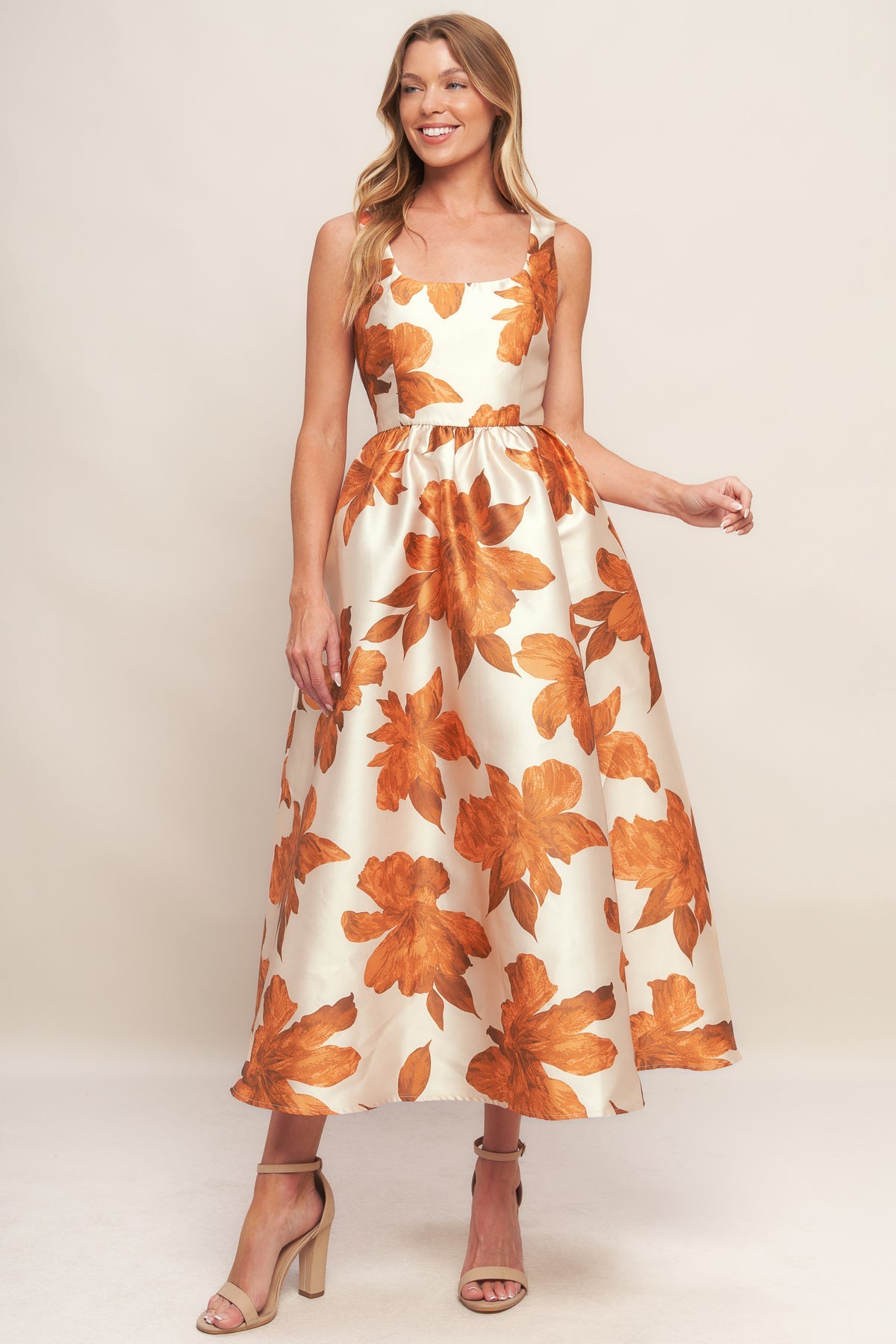 Cocktail Dresses Floral Print Short Tea Length Cocktail Dress Flying Tomato ID22668 Cream/Rust