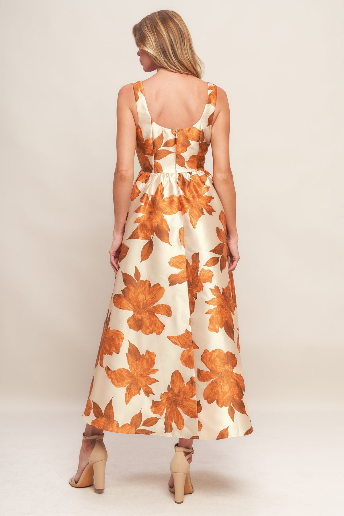 Cocktail Dresses Floral Print Short Tea Length Cocktail Dress Flying Tomato ID22668 Cream/Rust