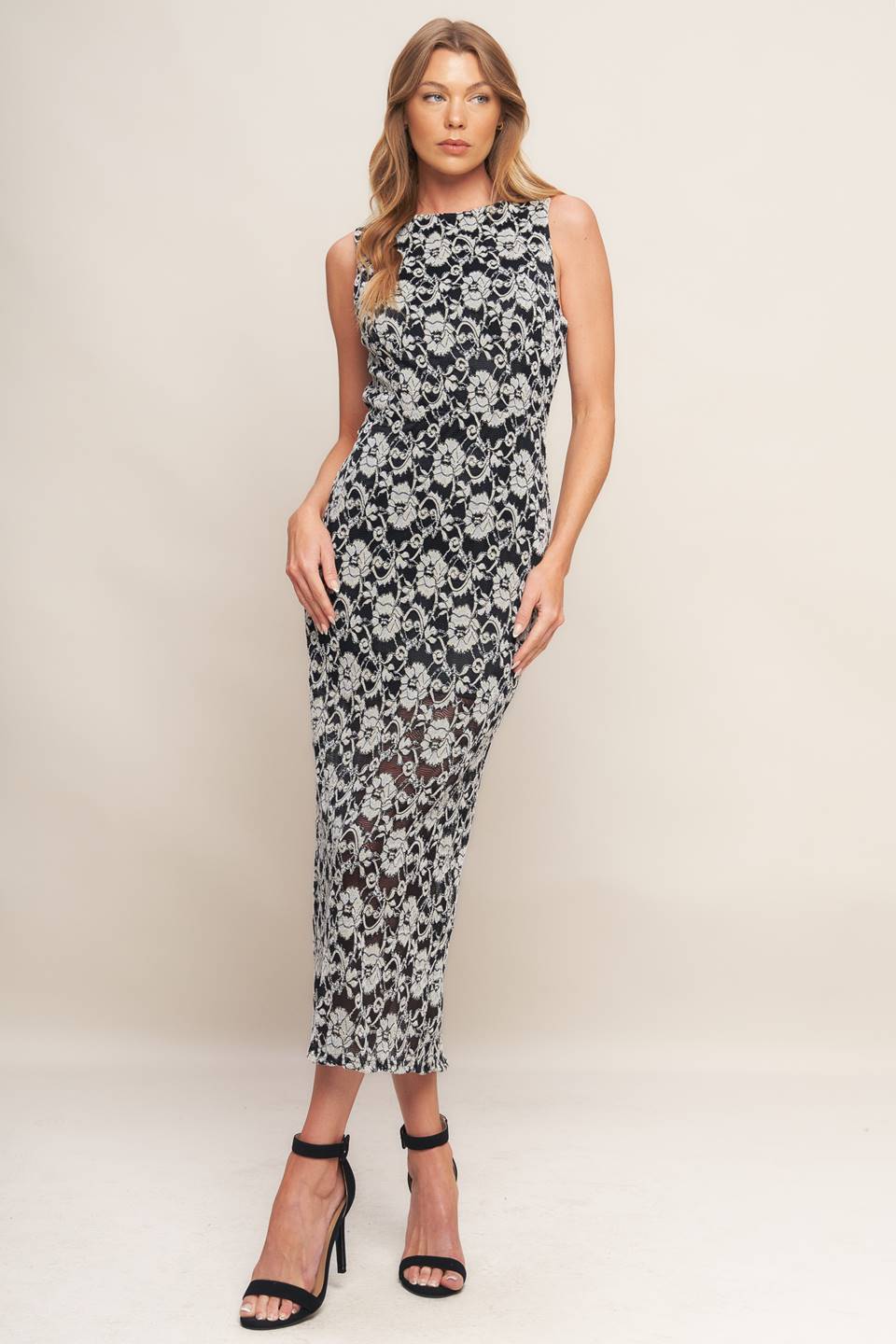 Cocktail Dresses Print Fitted Tea Length Lace Cocktail Dress  Black/Taupe