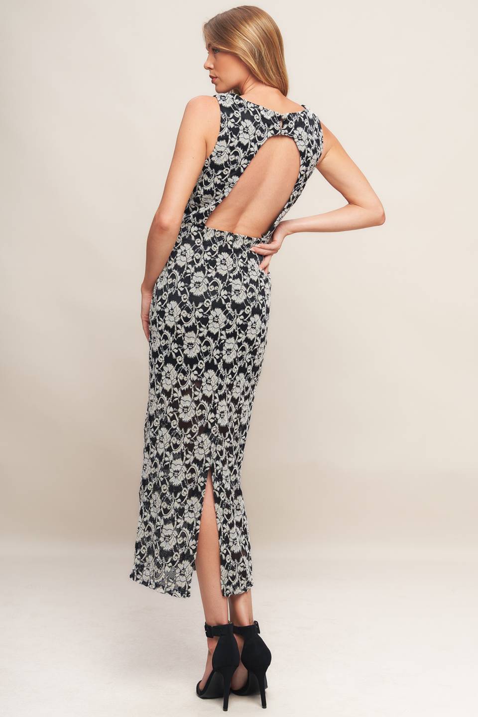 Cocktail Dresses Print Fitted Tea Length Lace Cocktail Dress  Black/Taupe