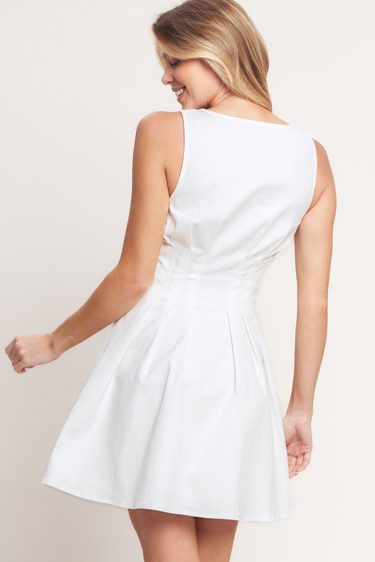 White Denim Square Neck Mini Cotton Woven Cocktail Casual Button-Down Fit and Flare Dress Flying Tomato ID22793