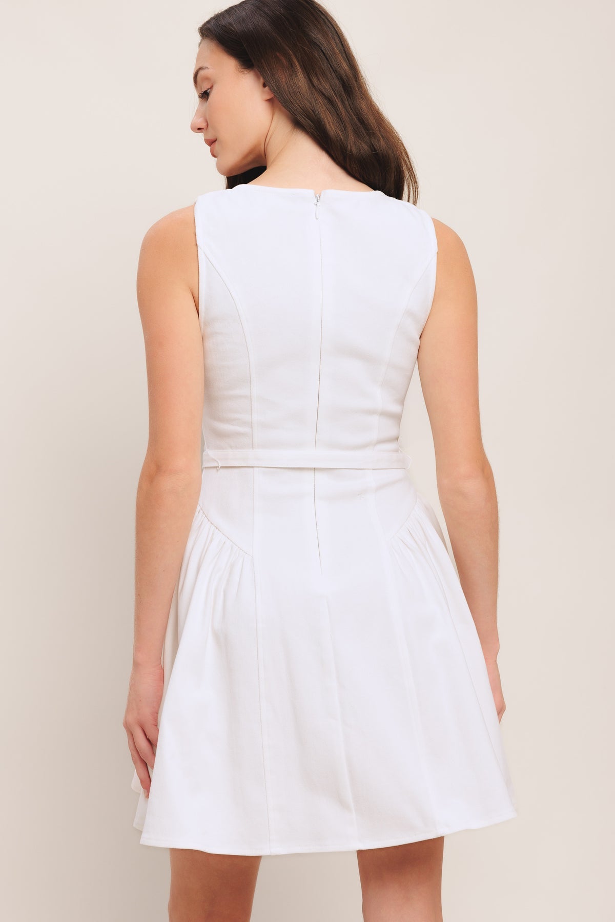 White Square Neck Mini Cotton Casual Fit and Flare Dress with Button Front Flying Tomato ID22818