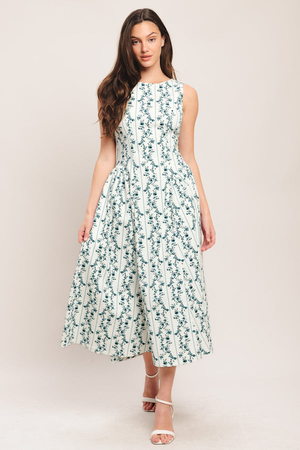 Jewel Midi Cotton Floral Cocktail Dress Fit and Flare Midi Dress Flying Tomato ID22845