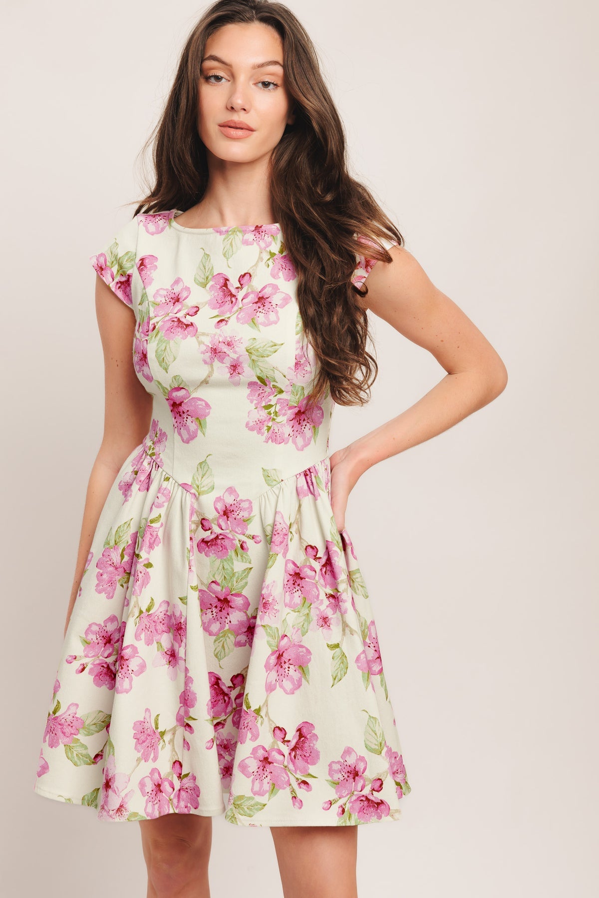 homecoming fit and flare dresses BLOSSOM BABE WOVEN MINI DRESS l FLYING TOMATO IVORY PINK / S