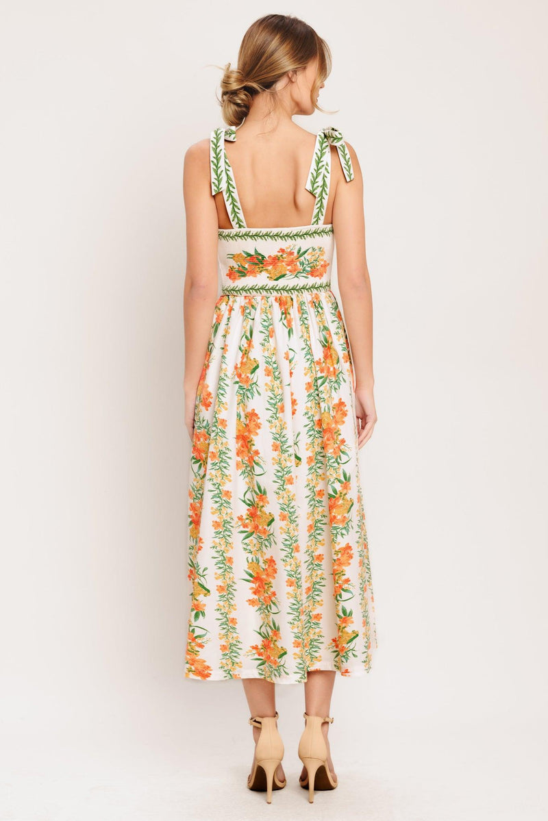 Square Neck Floral Midi A-Line Dress | ID22949 The Dress Outlet Square Neck Floral Midi A-Line Dress | ID22949 The Dress Outlet