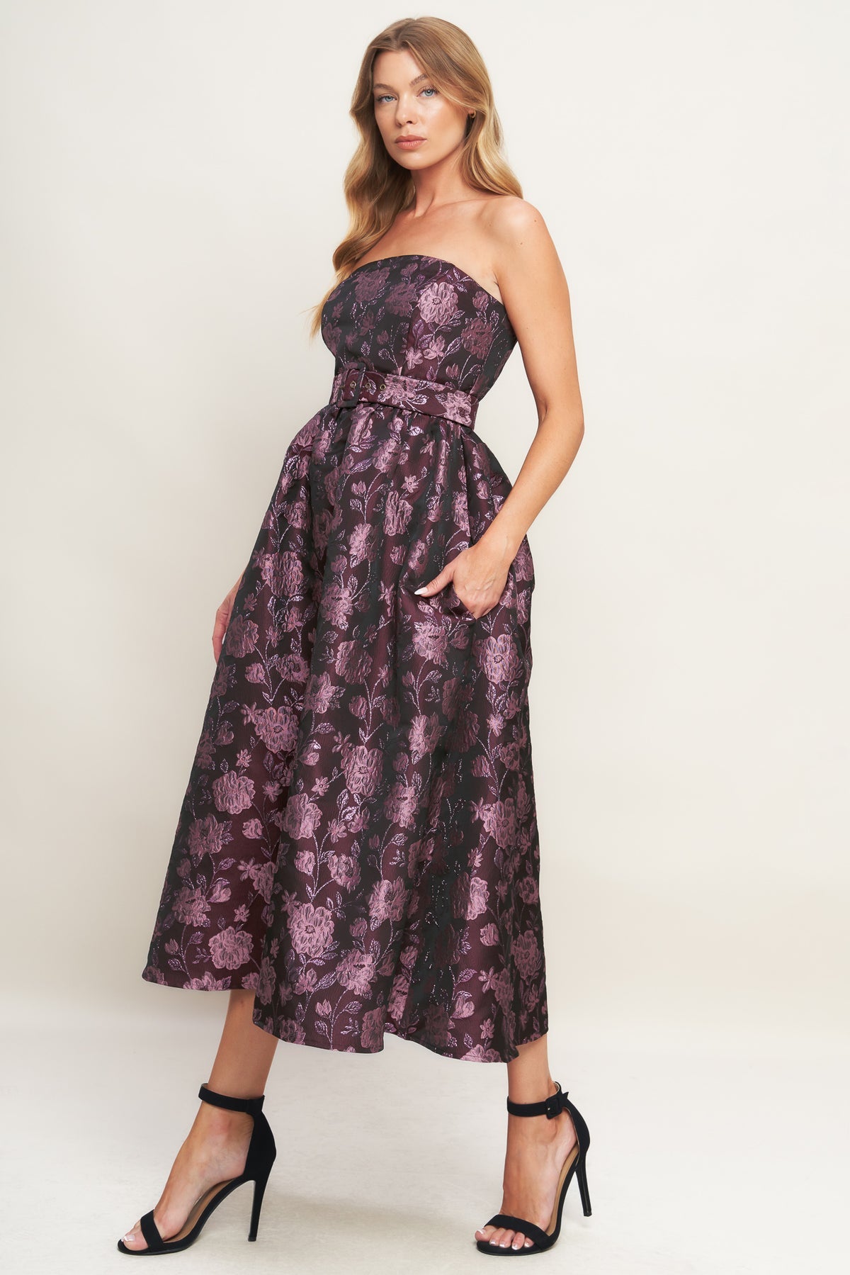 Cocktail Dresses Floral Print Short Cocktail Tea Length Dress Flying Tomato ID23009 Burgundy
