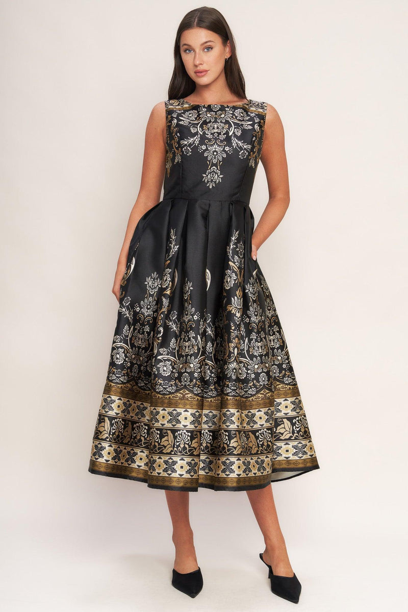 Bateau Tea-Length Mikado Formal Fit & Flare Dress Flying Tomato ID23090