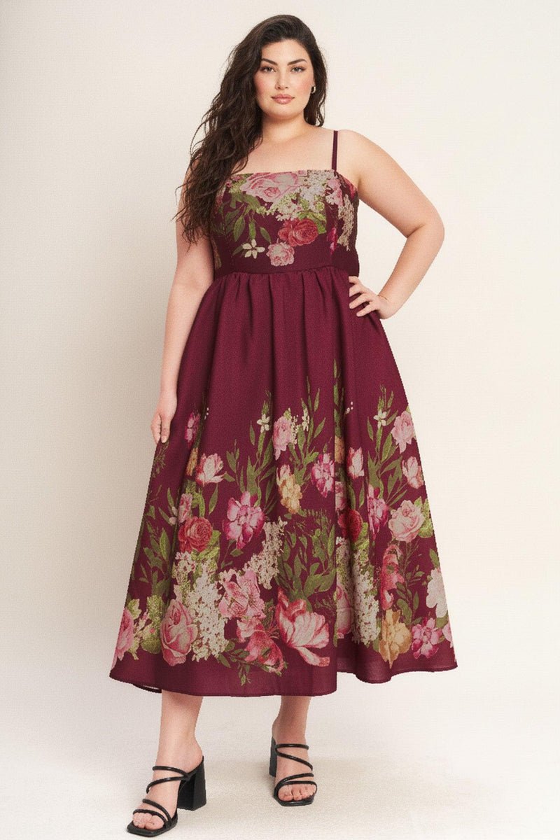 Square Midi Chiffon Wedding Guest A-Line Dress Flying Tomato ID23110