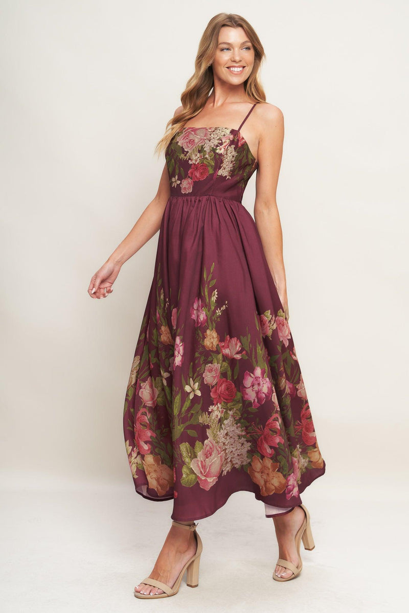 Square Midi Floral Chiffon A-Line Dress | ID23110 The Dress Outlet Square Midi Floral Chiffon A-Line Dress | ID23110 The Dress Outlet