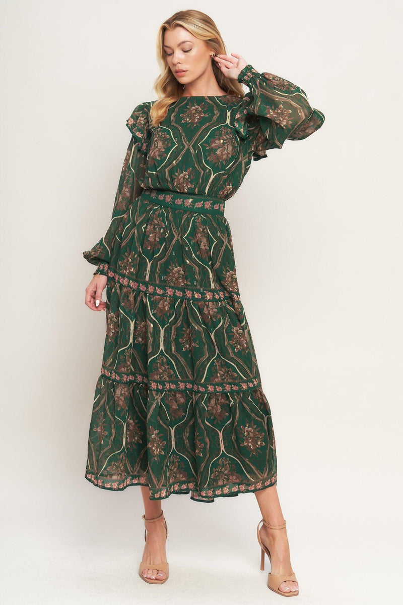 Bateau Midi Chiffon Wedding Guest A-Line Dress Flying Tomato ID23112