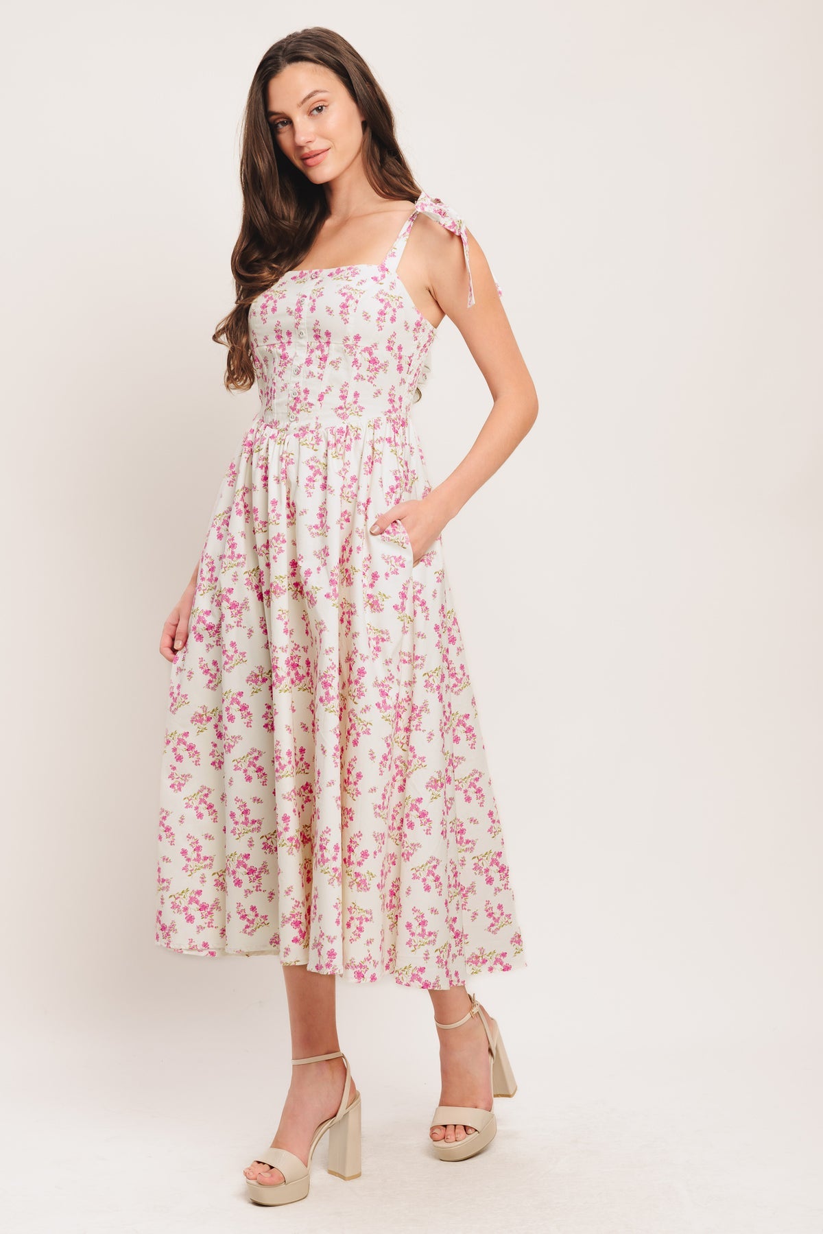 Cocktail Dresses Short A Line Print Midi Cocktail Dress Flying Tomato ID23214 Ivory Pink