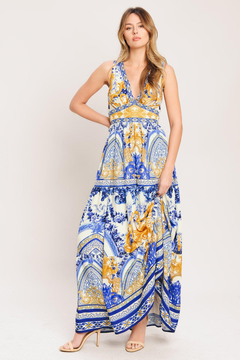V-Neck Floor-Length Chiffon Formal A-Line Dress Flying Tomato ID23223