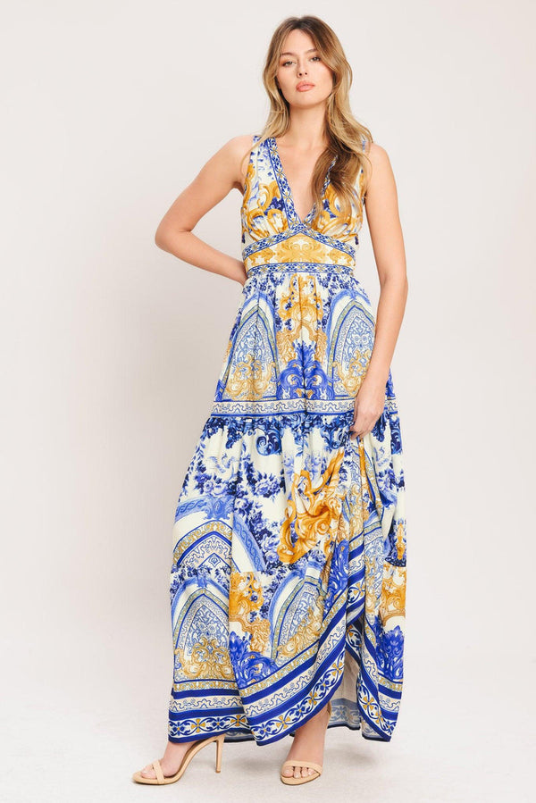 V-Neck Floor-Length Chiffon Formal A-Line Dress Flying Tomato ID23223