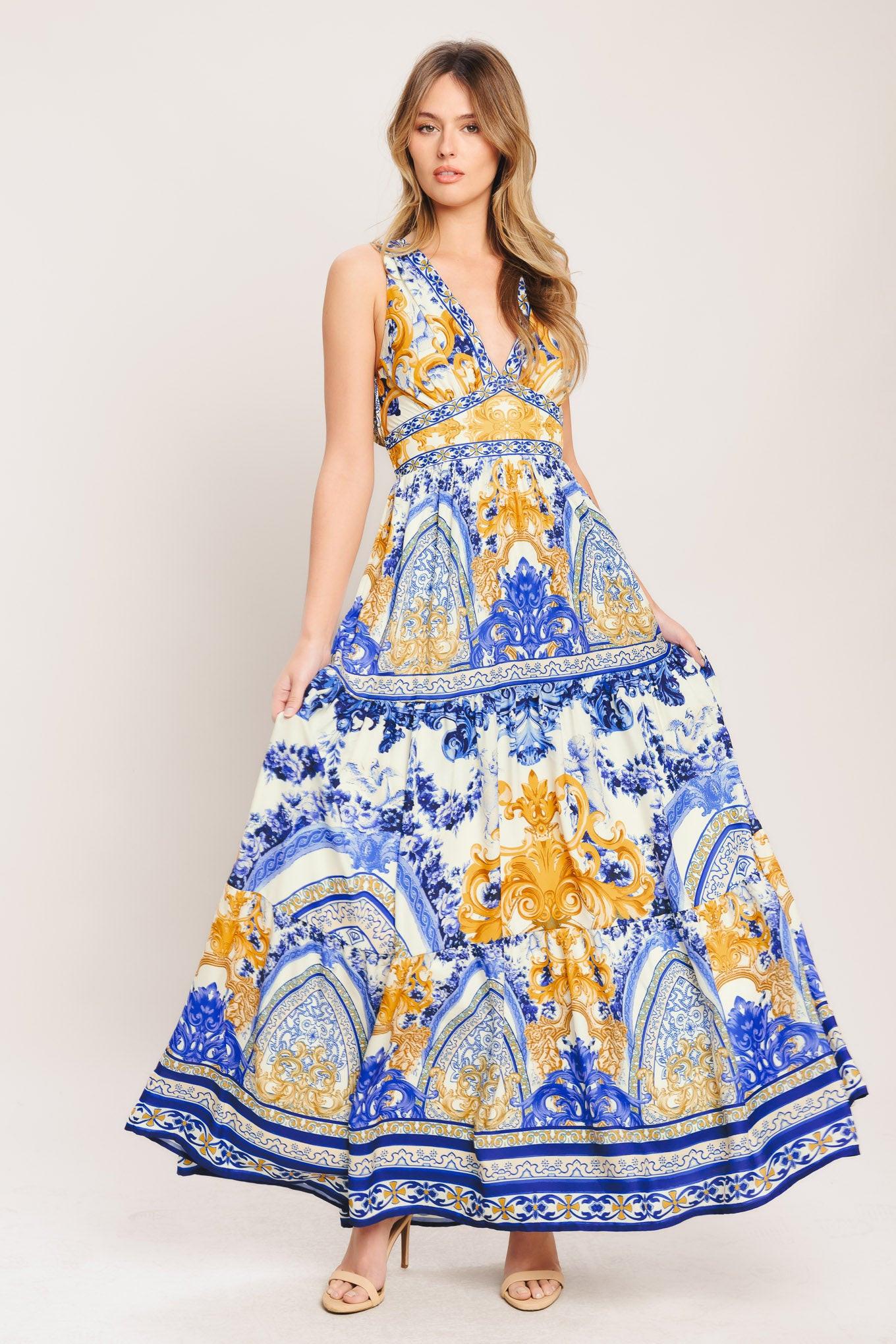V-Neck Floor-Length Chiffon Formal A-Line Dress Flying Tomato ID23223