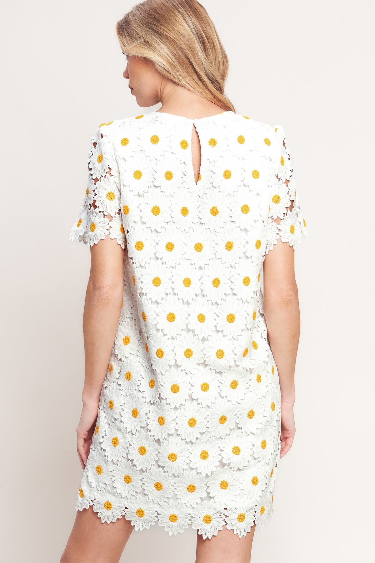 White High Neck Short Lace Cocktail Dress Floral Shift Dress Flying Tomato ID23231