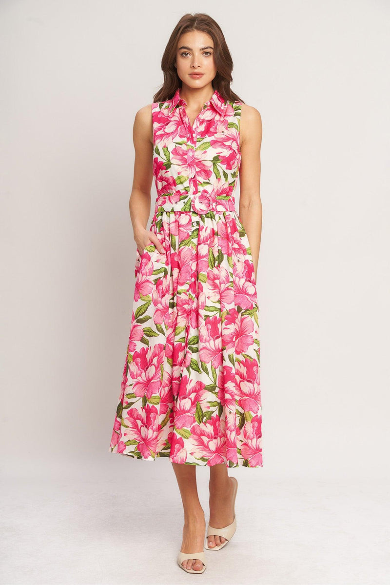 Crew Neck Midi Crepe Garden Party A-Line Dress Flying Tomato ID23244