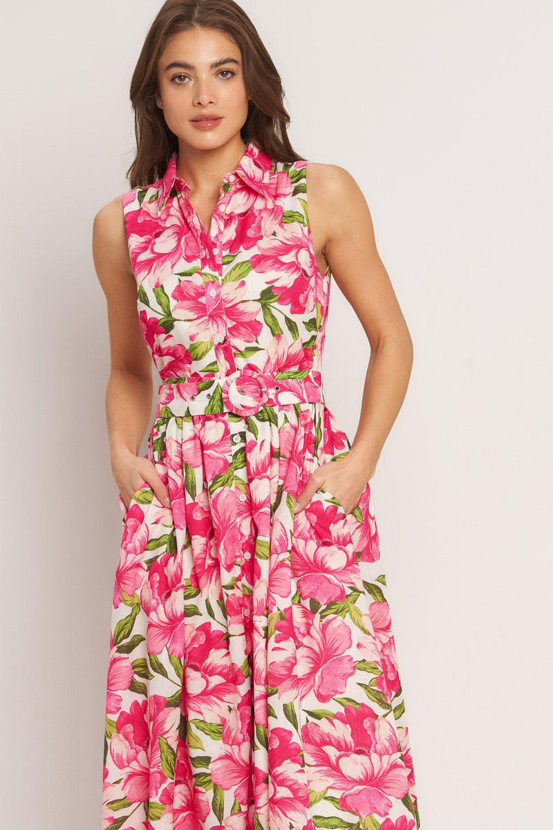 Crew Neck Midi Crepe Garden Party A-Line Dress Flying Tomato ID23244