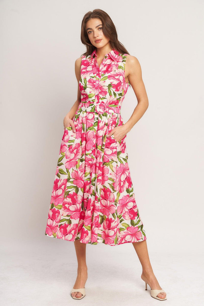 Crew Neck Midi Crepe Garden Party A-Line Dress Flying Tomato ID23244