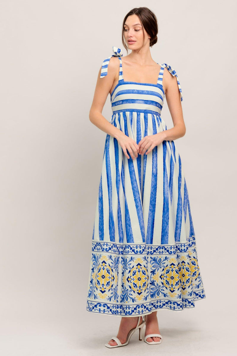 Square Midi Print Garden Party A-Line Dress Flying Tomato ID23265