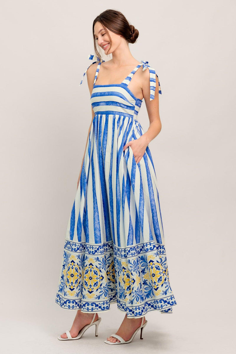 Square Midi Print Garden Party A-Line Dress Flying Tomato ID23265