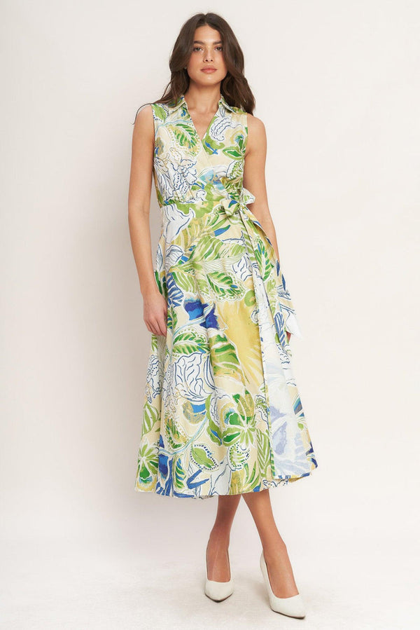 V-Neck Midi Crepe Garden Party A-Line Dress Flying Tomato ID23278