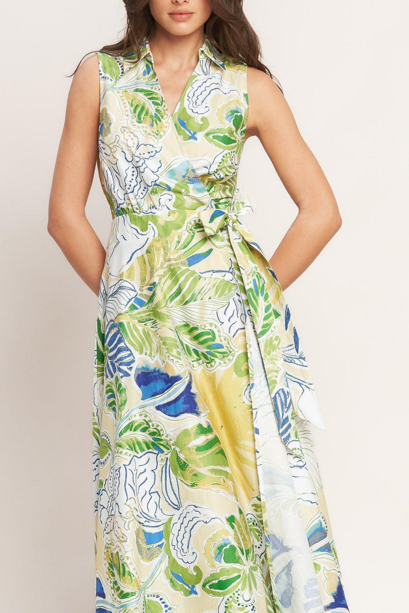 V-Neck Midi Crepe Garden Party A-Line Dress Flying Tomato ID23278