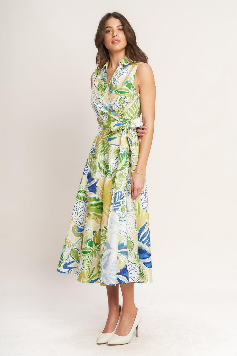 V-Neck Midi Crepe Garden Party A-Line Dress Flying Tomato ID23278