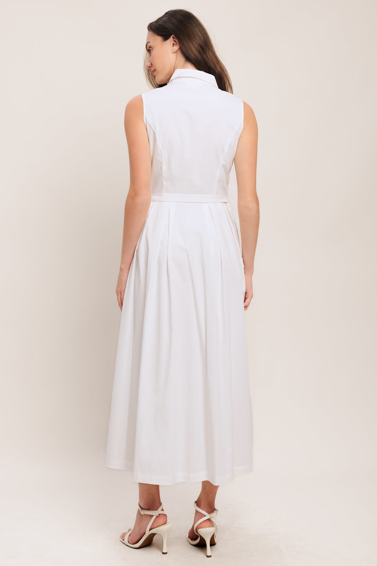 White Bateau Midi Cotton Cocktail Pleated Shirt Dress Flying Tomato ID23291