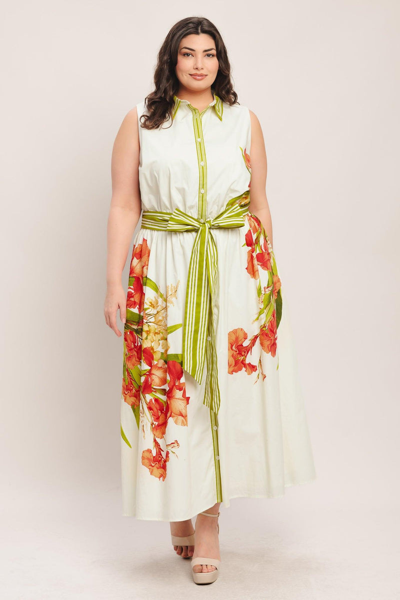Jewel Neck Midi Floral Print Wedding Guest A-Line Dress Flying Tomato ID23304