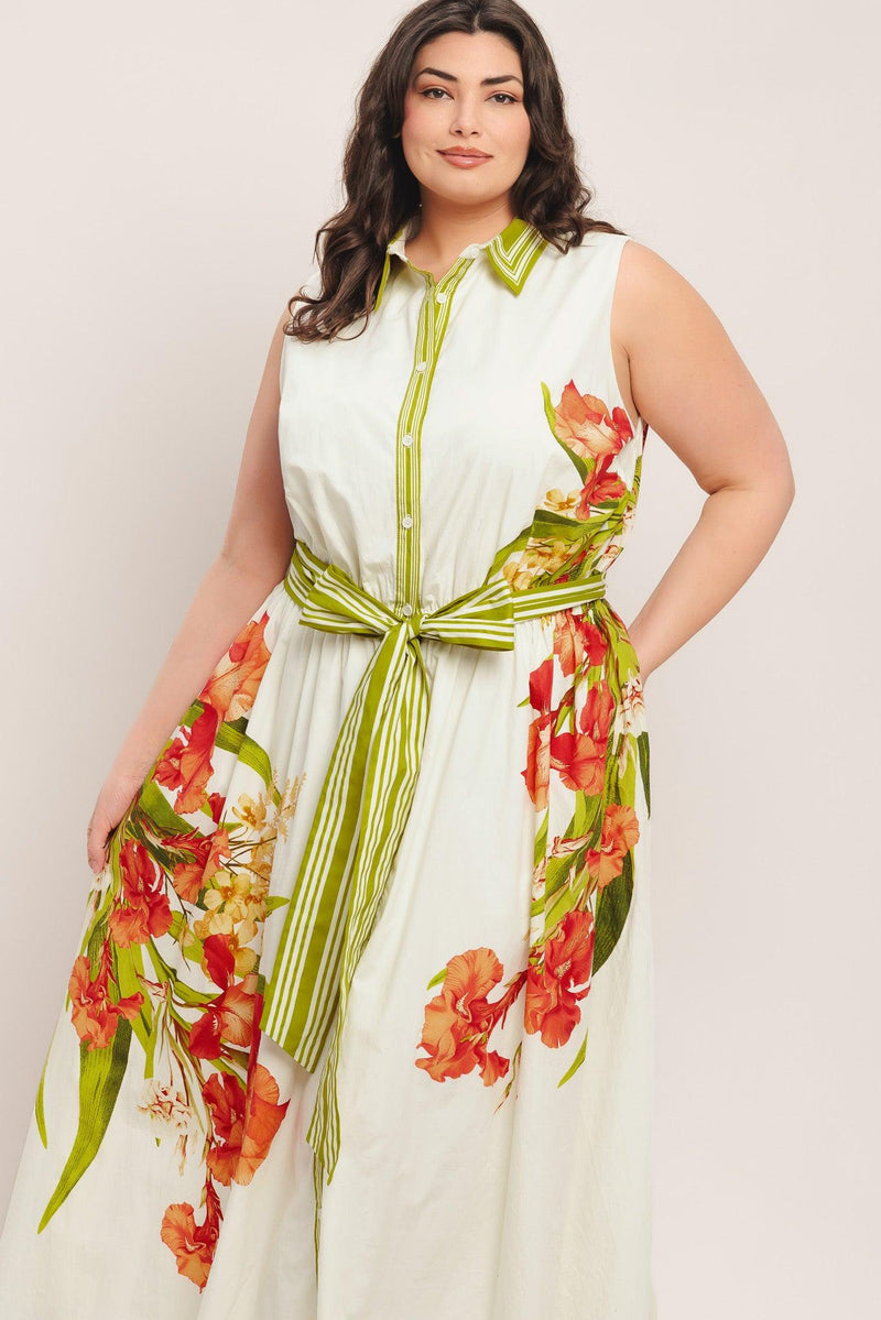 Jewel Neck Midi Floral Print Wedding Guest A-Line Dress Flying Tomato ID23304