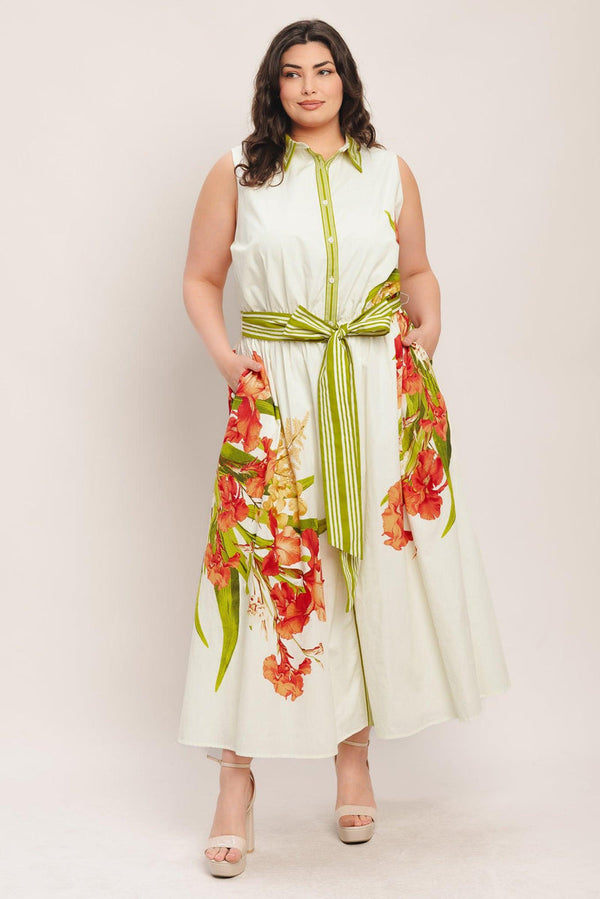 Jewel Neck Midi Floral Print Wedding Guest A-Line Dress Flying Tomato ID23304