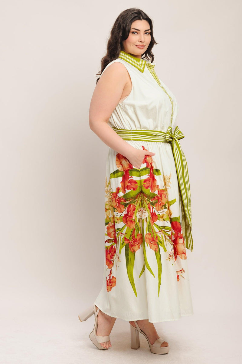 Jewel Neck Midi Floral Print Wedding Guest A-Line Dress Flying Tomato ID23304