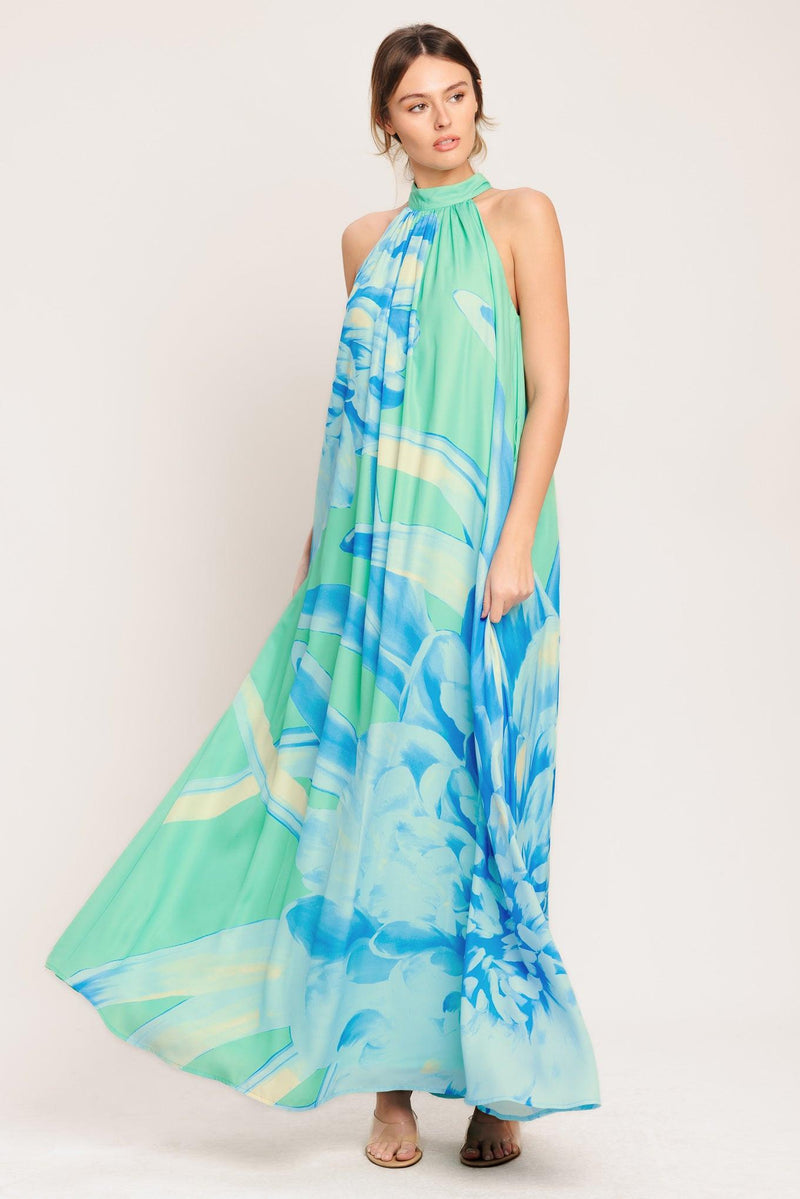 Halter Floor-Length Chiffon Wedding Guest A-Line Dress Flying Tomato ID23310