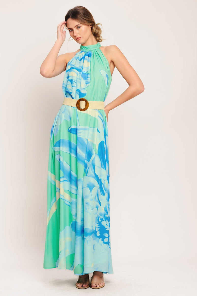 Halter Floor-Length Chiffon Wedding Guest A-Line Dress Flying Tomato ID23310