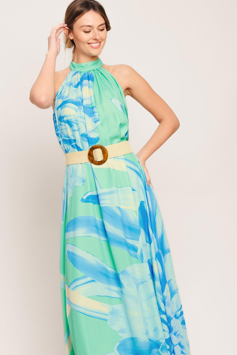 Halter Floor-Length Chiffon Wedding Guest A-Line Dress Flying Tomato ID23310