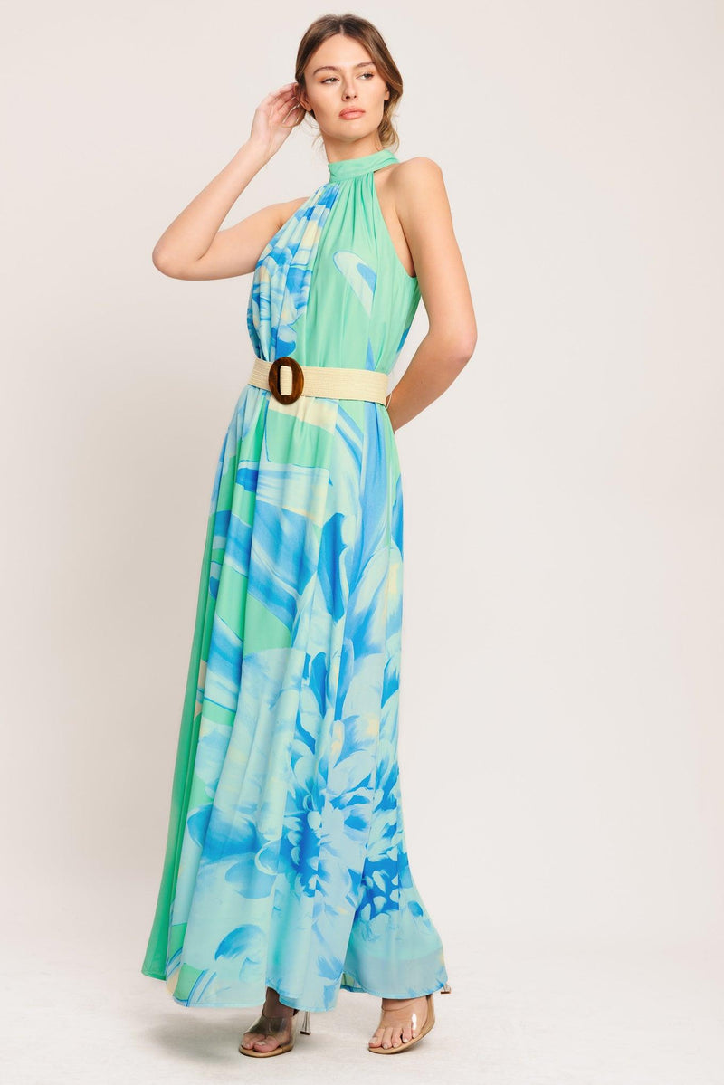 Halter Floor-Length Chiffon Wedding Guest A-Line Dress Flying Tomato ID23310