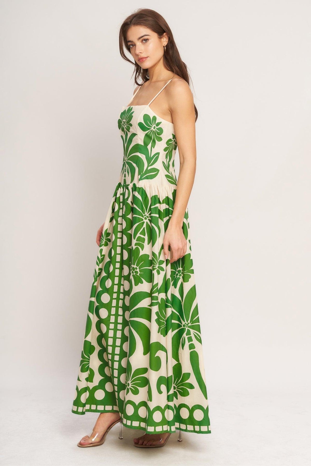 Square Neck Floor-Length Crepe Garden Party A-Line Dress Flying Tomato ID23336