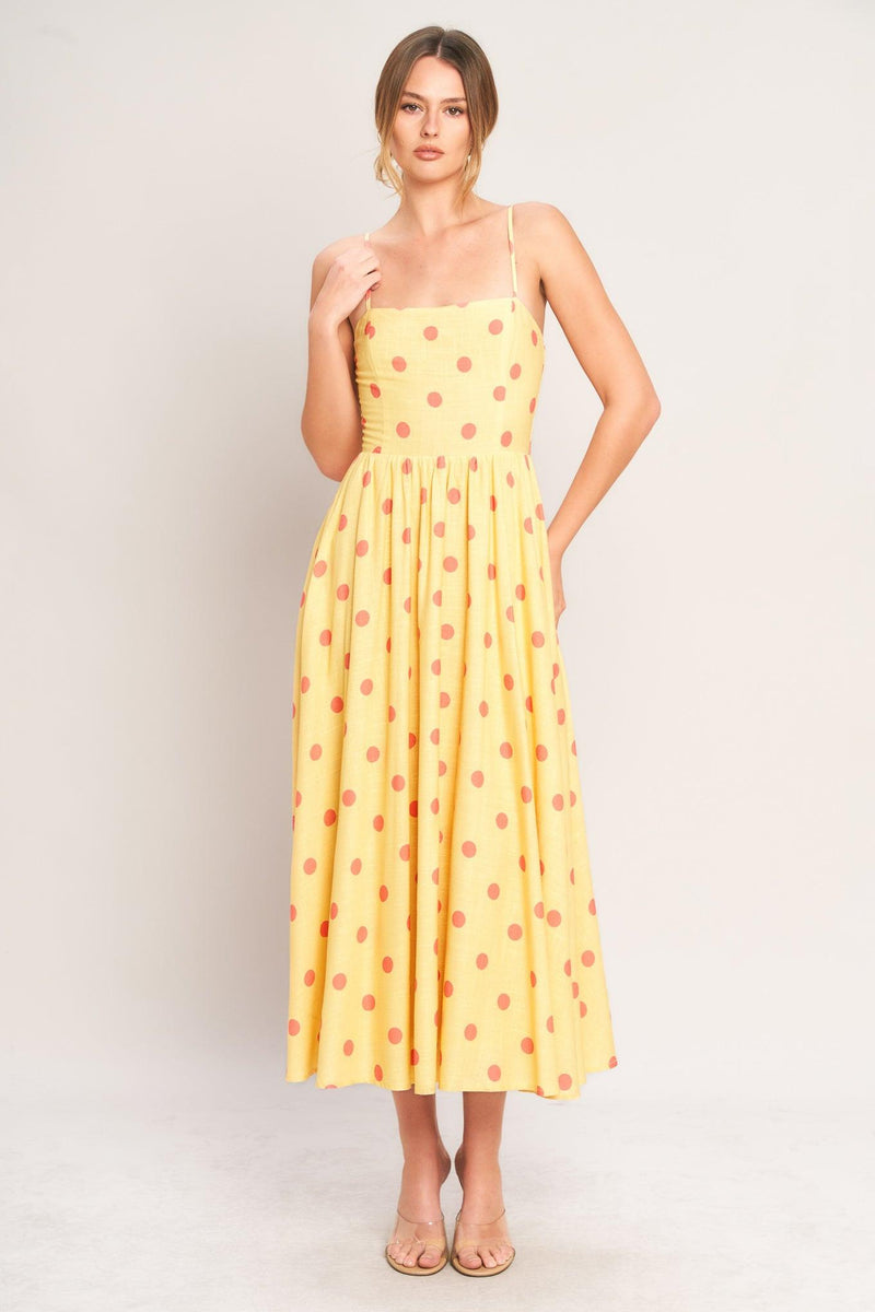 Square Neck Midi Crepe Garden Party A-Line Dress Flying Tomato ID23359