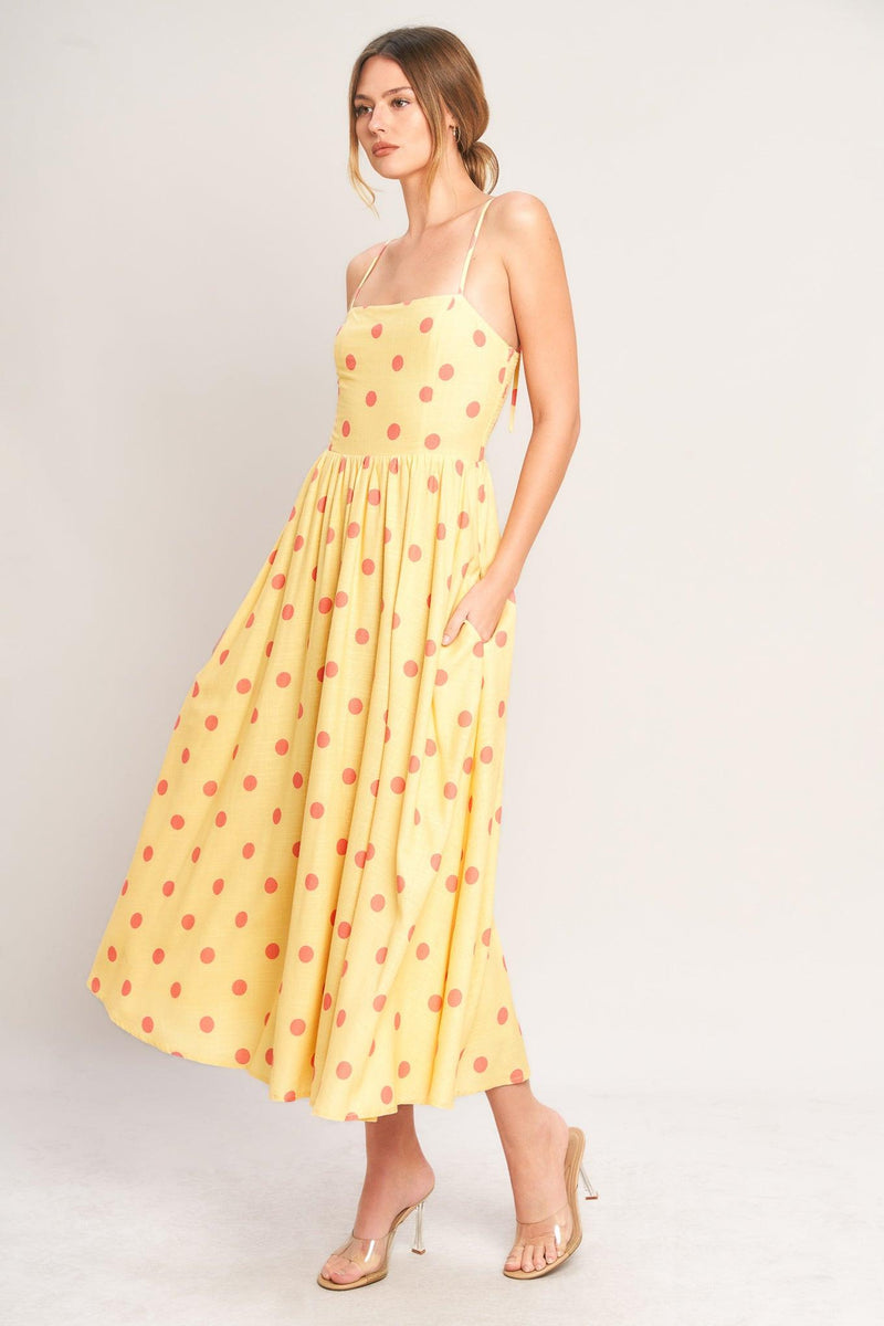 Square Neck Midi Crepe Garden Party A-Line Dress Flying Tomato ID23359