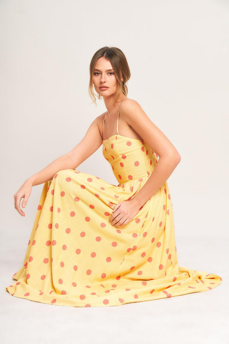 GOLDEN SUMMER POLKA WOVEN MIDI DRESS L FLYING TOMATO LIGHT YELLOW / L