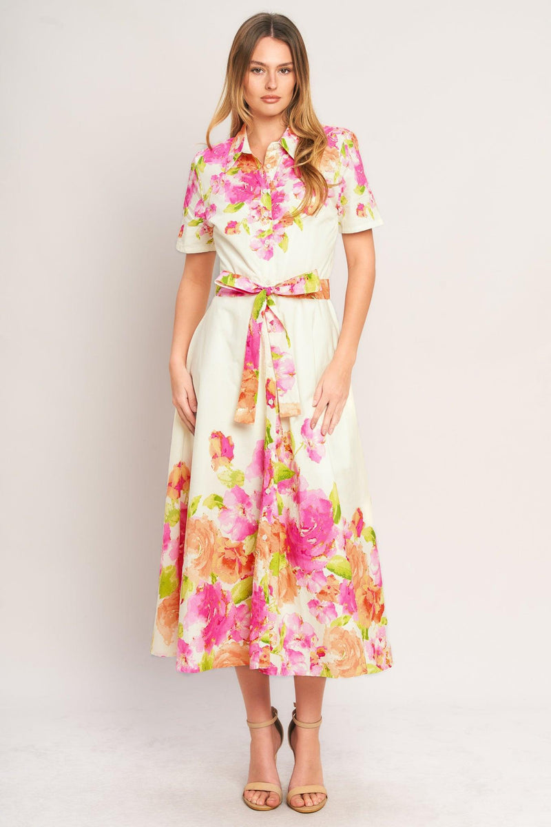 Jewel Neck Midi Crepe Wedding Guest A-Line Dress Flying Tomato ID23371
