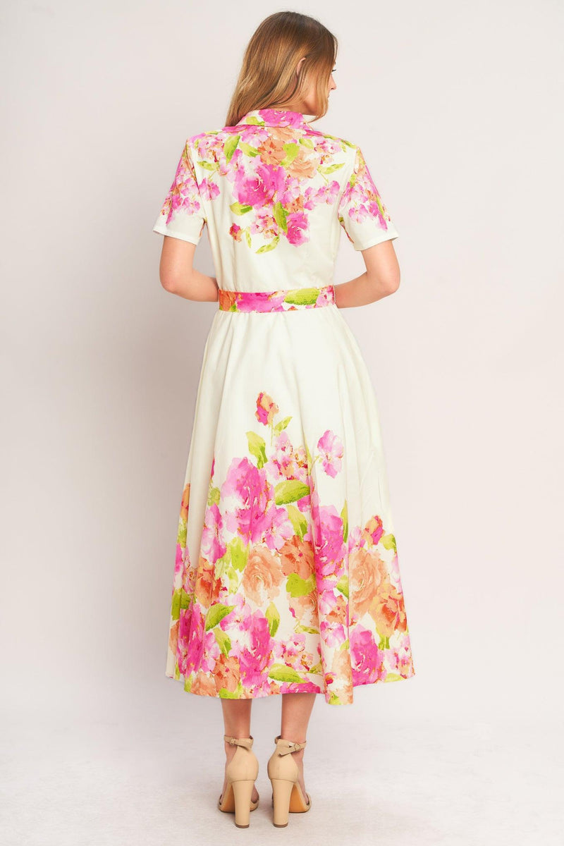Jewel Neck Midi Crepe Wedding Guest A-Line Dress Flying Tomato ID23371