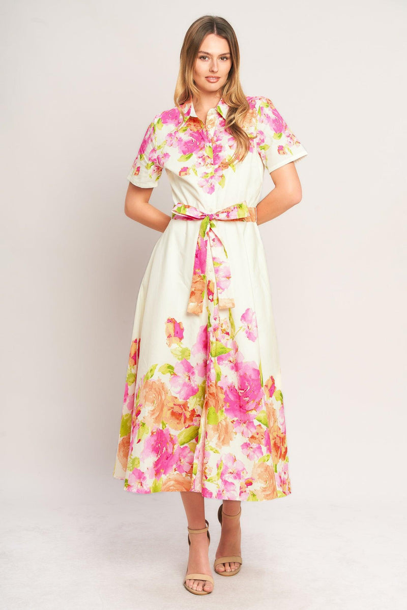 Jewel Neck Midi Crepe Wedding Guest A-Line Dress Flying Tomato ID23371