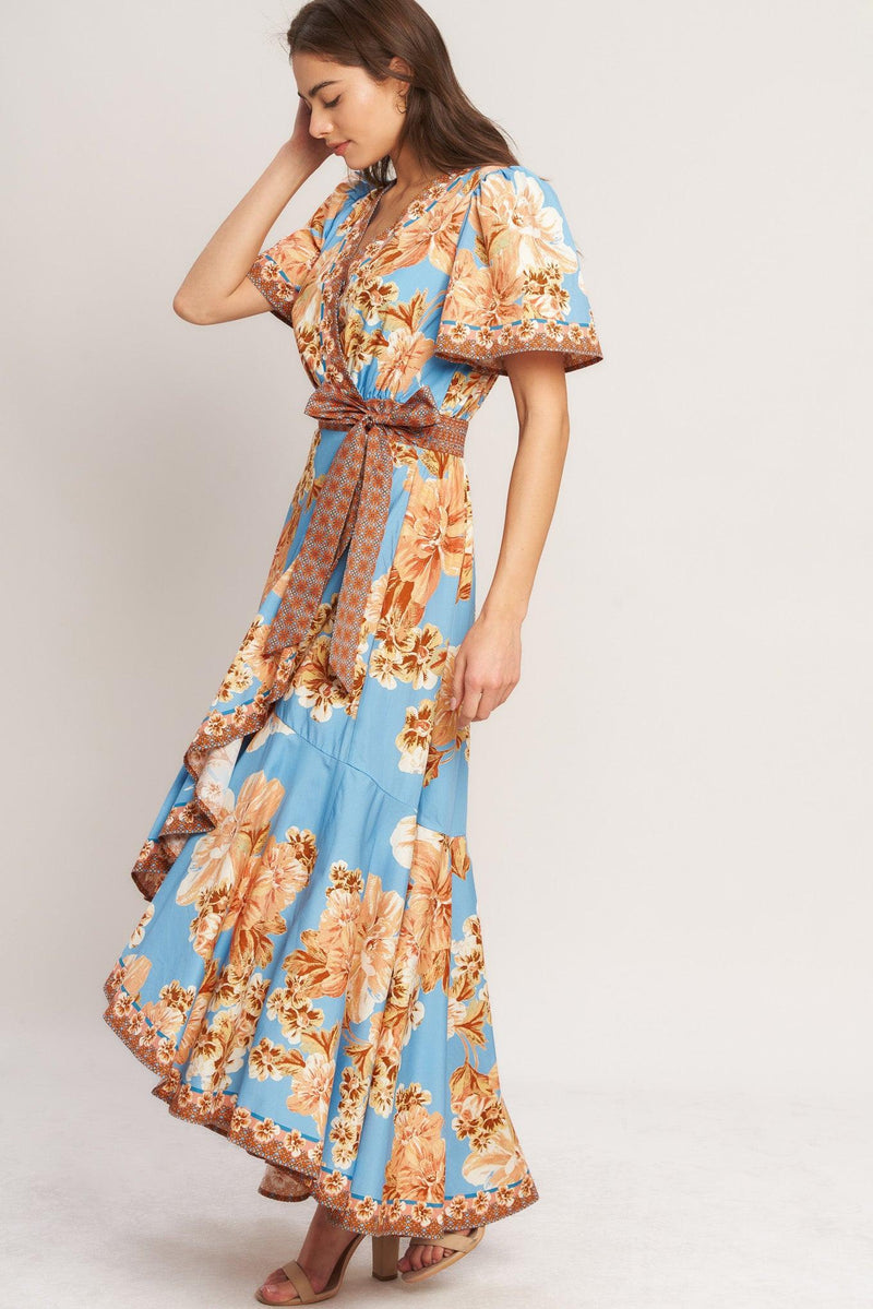 V-Neck High-Low Jersey Wedding Guest A-Line Dress Flying Tomato ID23373