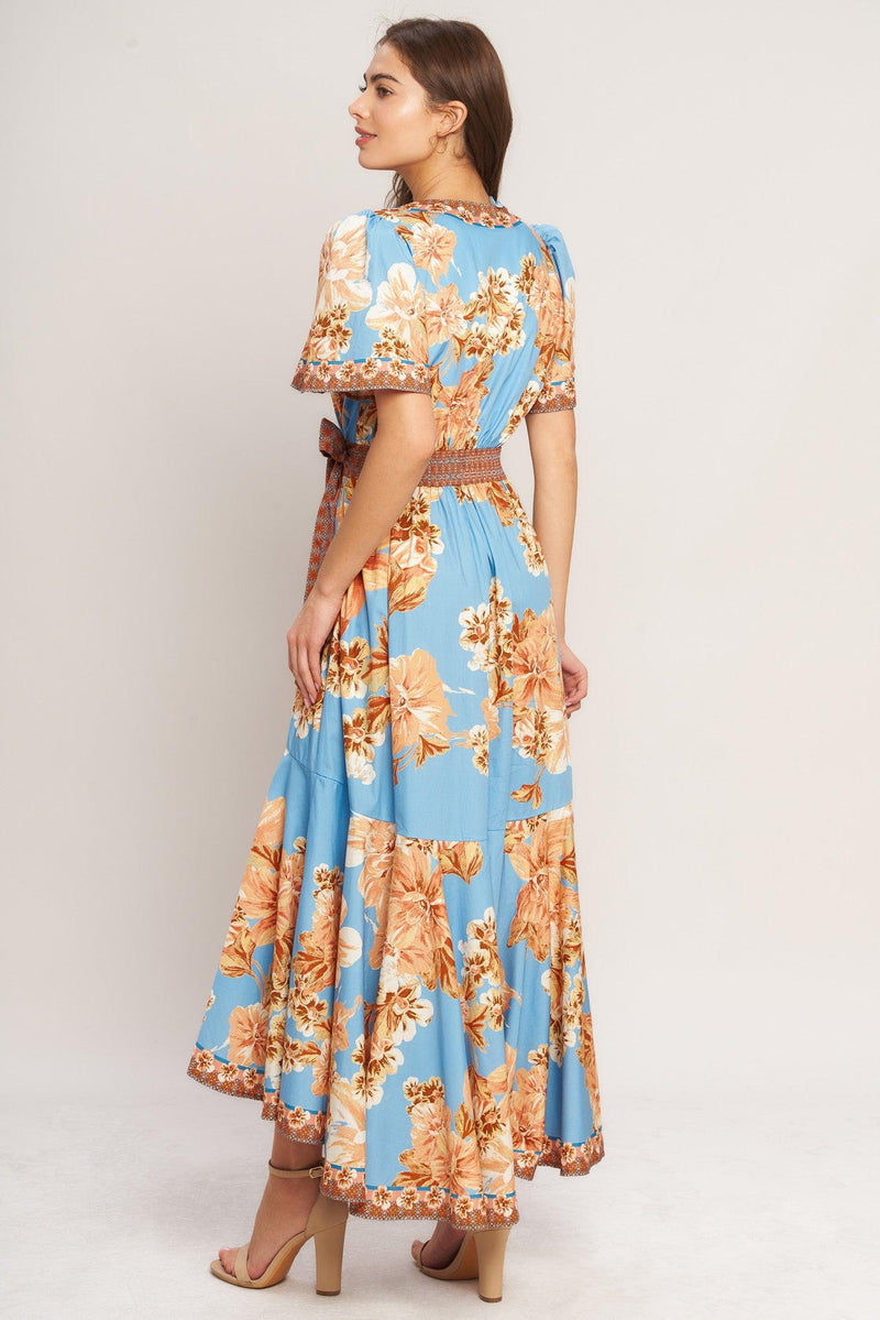 V-Neck High-Low Jersey Wedding Guest A-Line Dress Flying Tomato ID23373