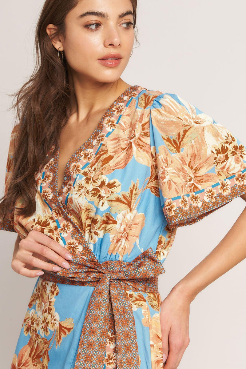 V-Neck High-Low Jersey Wedding Guest A-Line Dress Flying Tomato ID23373