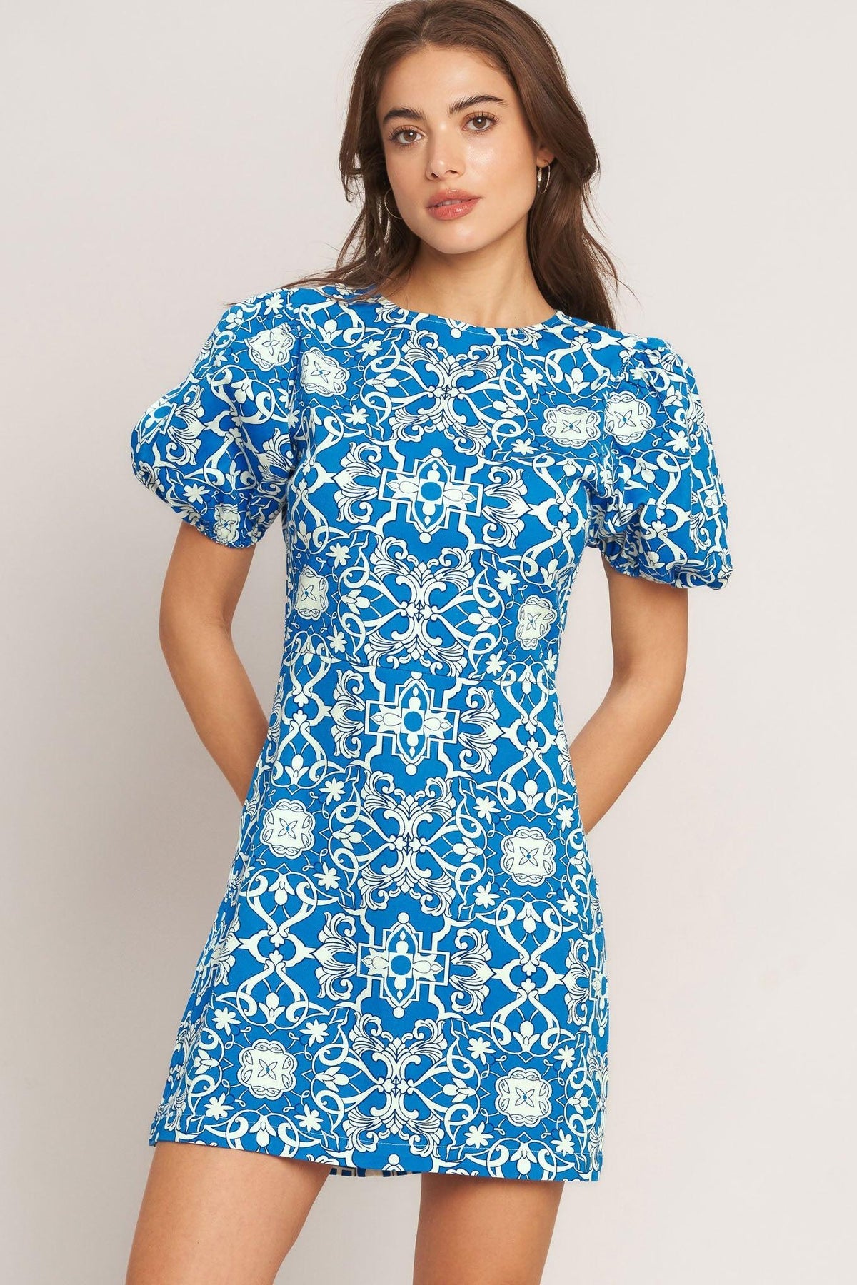 Jewel Neck Mini Crepe Cocktail A-Line Dress Flying Tomato ID23385