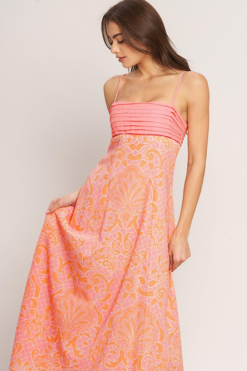 Square Neck Midi Crepe Wedding Guest A-Line Dress Flying Tomato ID23391