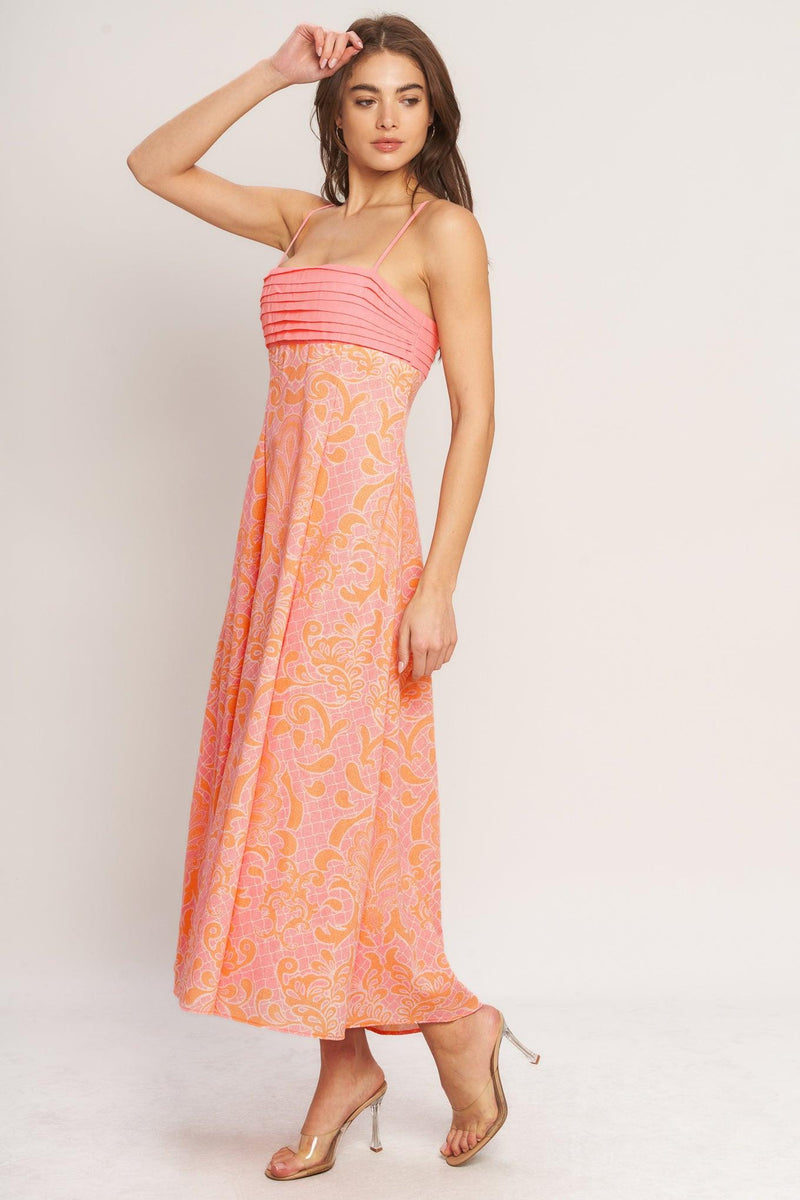 Square Neck Midi Crepe Wedding Guest A-Line Dress Flying Tomato ID23391